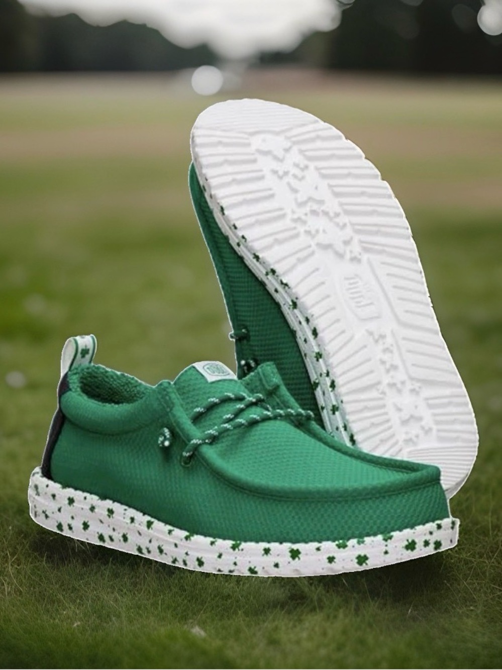 ☘️ Hey Dude Size 11 Men’s Green Shamrock Slip-On Loafers with White Sole